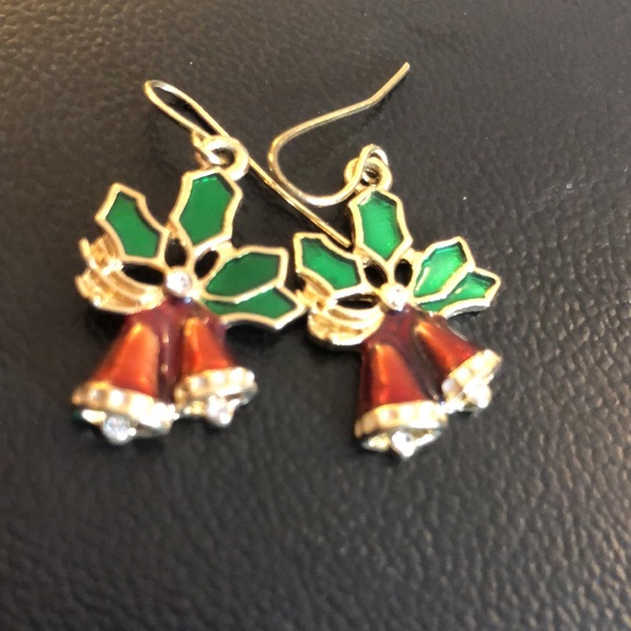 Holiday Jewelry lot of 3 pcs. Gold Toned. Enamel Rhinestones Rose Tree Earrings - Picture 6 of 6